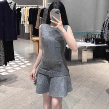 2026年新款 灰混色人字纹小香风羊毛呢 设计感腰带鱼尾背心连衣裙