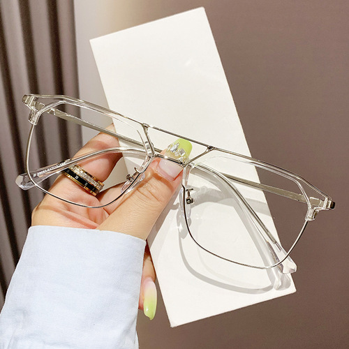 68087 Xiaohongshu live broadcast double-beam metal retro personalized anti-blue light flat frame for men with myopia