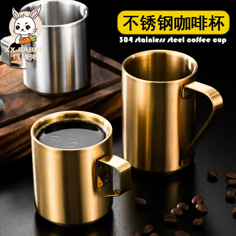 304不锈钢幼儿园水杯儿童马克杯韩式金色餐厅茶杯带盖双层隔热杯