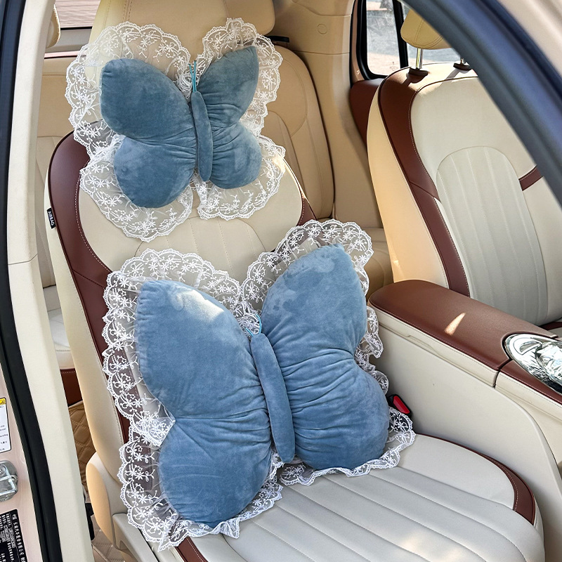 2026 New Car Accessories Plush Butterfly Headrest and Lumbar Support Pink Headrest and Lumbar Support