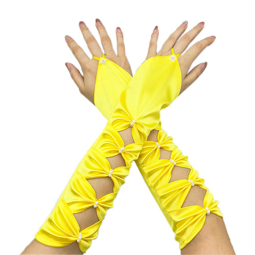 Hollow hook finger elastic wedding dress wedding gloves mid-length embroidered beaded gloves foreign trade source gloves