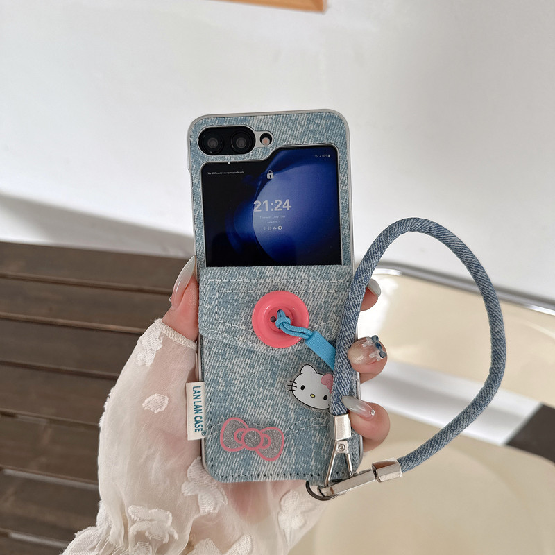 日本と韓国のデニムカードホルダー Samsung ZFLIP7/3 スタックスクリーン携帯電話ケース ZFlip6 カード 3 ポータブル 4 シェルに適しています|undefined