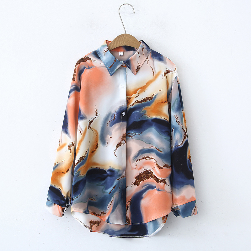 Autumn New Vintage Tie-Dye Design Sense Niche High-end Stylish French Satin Shirt for Women Autumn New Vintage Tie-Dye Design Sense Niche High-end Stylish French Satin Shirt for Women