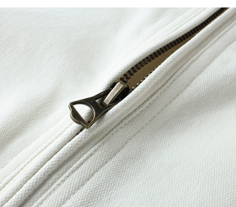 Áo khoác nữ vải canvas cotton dài tay thiết kế thêu họa tiết, khóa kéo, cổ bẻ — Giặt trắng chi tiết 14