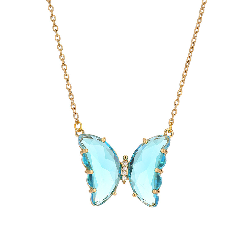 304 Stainless Steel Copper Fashion Inlay Butterfly Crystal Pendant Necklace display picture 1