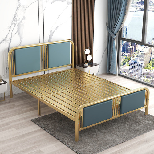 轻奢软包铁艺床欧式现代简约1.8米双人床网红公寓1.5米家用单人床