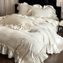 法式奶油风提花全棉贡缎四件套荷叶边纯棉被套公主风轻奢高级床品