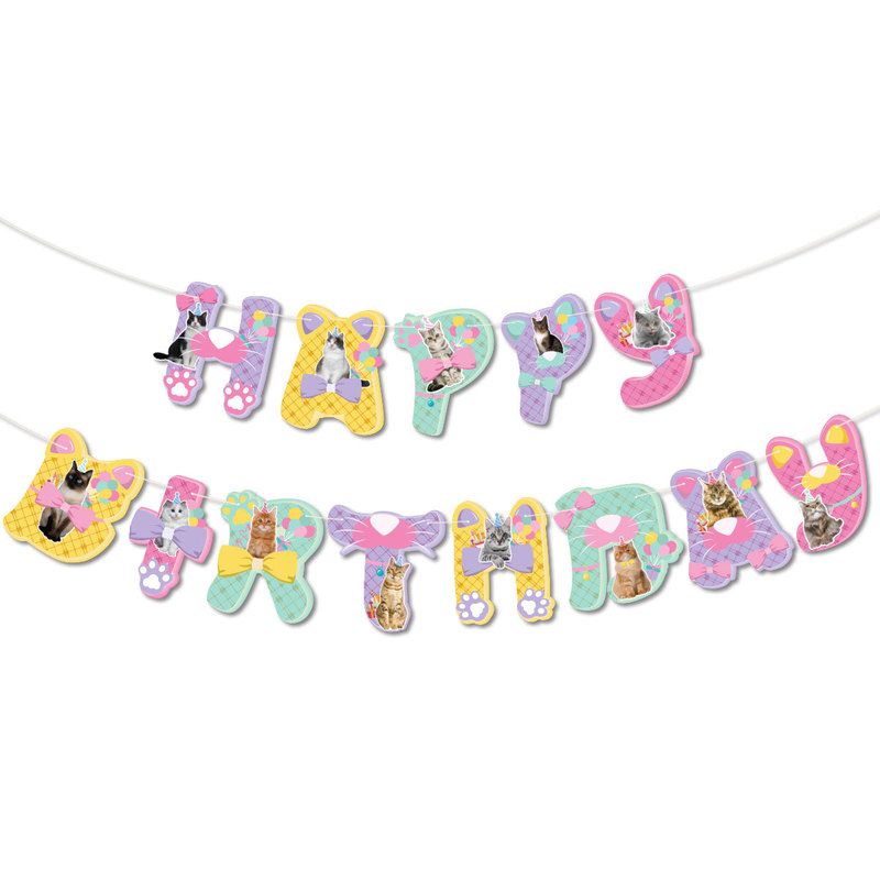 宠物猫咪主题生日派对装饰 猫拉旗横幅蛋糕插牌气球套装 生日布置|undefined