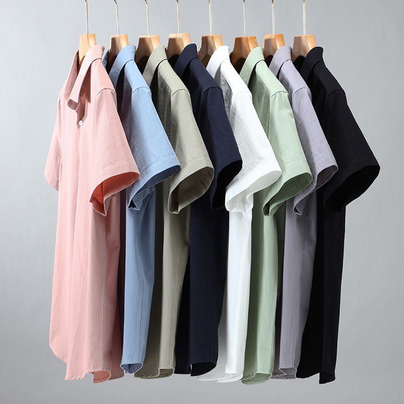Herren Kurzarmhemd Minimalistisch Baumwolle Lässig College Stil_voghion.com