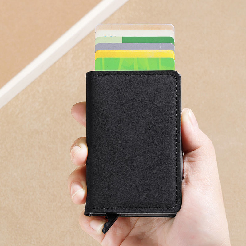 Anti-robo transfronterizo anti-magnético metal elástico bolsa de tarjetas de crédito caja de metal de aluminio para hombres bolsa de tarjetas de plata