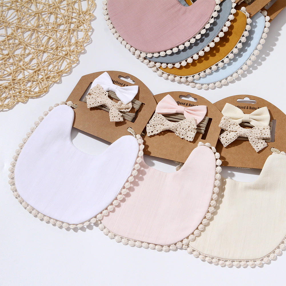 ins maternal and infant products baby bibs soft bamboo fiber cotton children's bibs solid color saliva towel headband cover