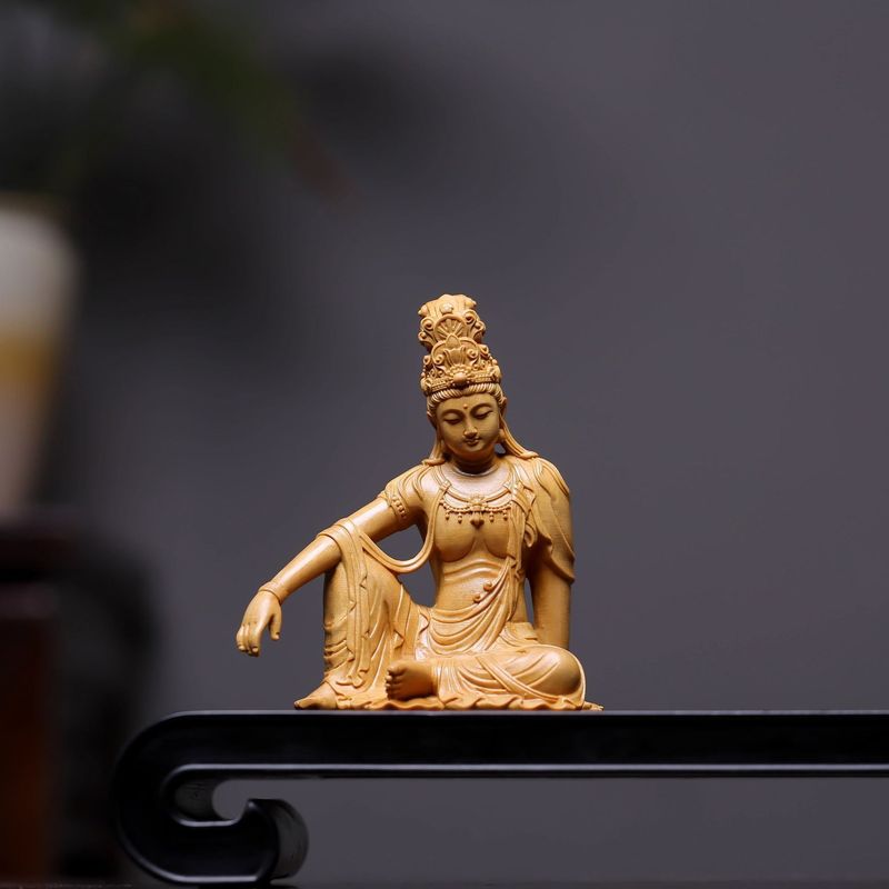 正宗小叶黄杨木精雕新款自在观音菩萨佛像摆桌面件装饰品工艺品|undefined