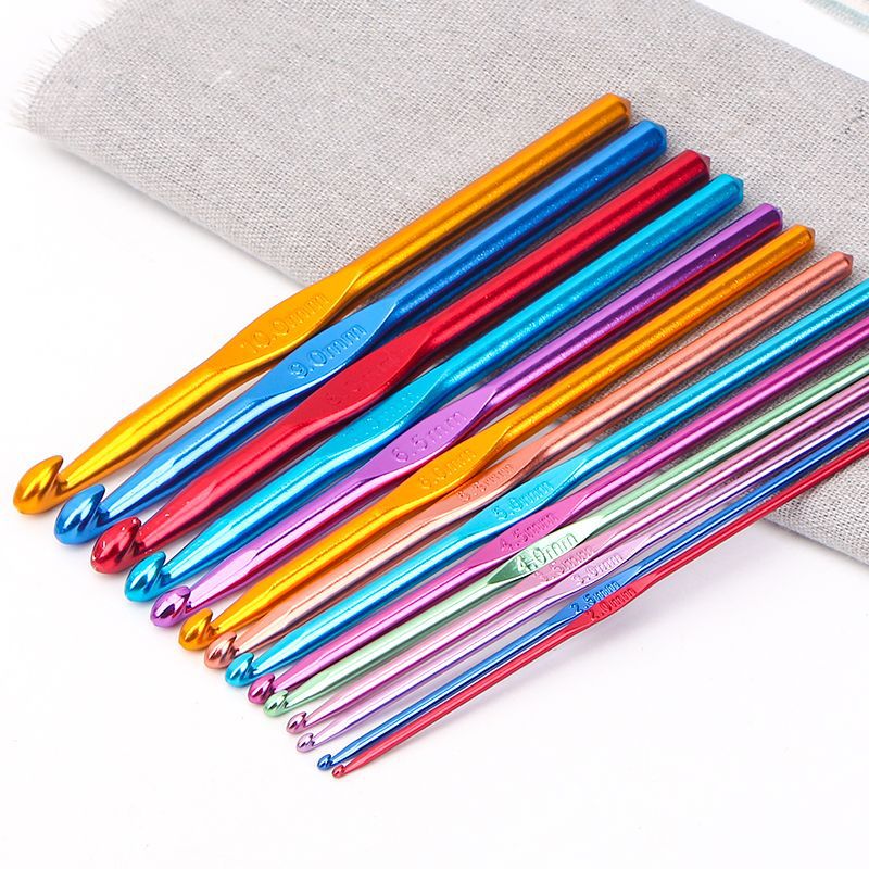 Traje de herramienta de ganchillo tejido a mano aguja de palo de lana marca de aguja hebilla aguja de giro con bolsa de almacenamiento aguja de gancho de aluminio