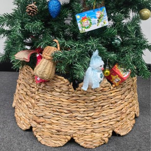 New Handmade Scottish-Style Christmas Tree Skirt Christmas Tree Base Decoration Tree Basket Round Frame Rattan Weaving