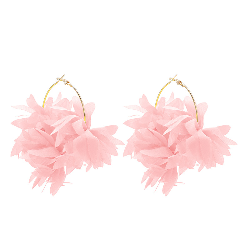 Daily Occasion Alloy, Chiffon Material Flower Pattern 1 Pair Simple Style Flower Handmade Alloy Chiffon Earrings