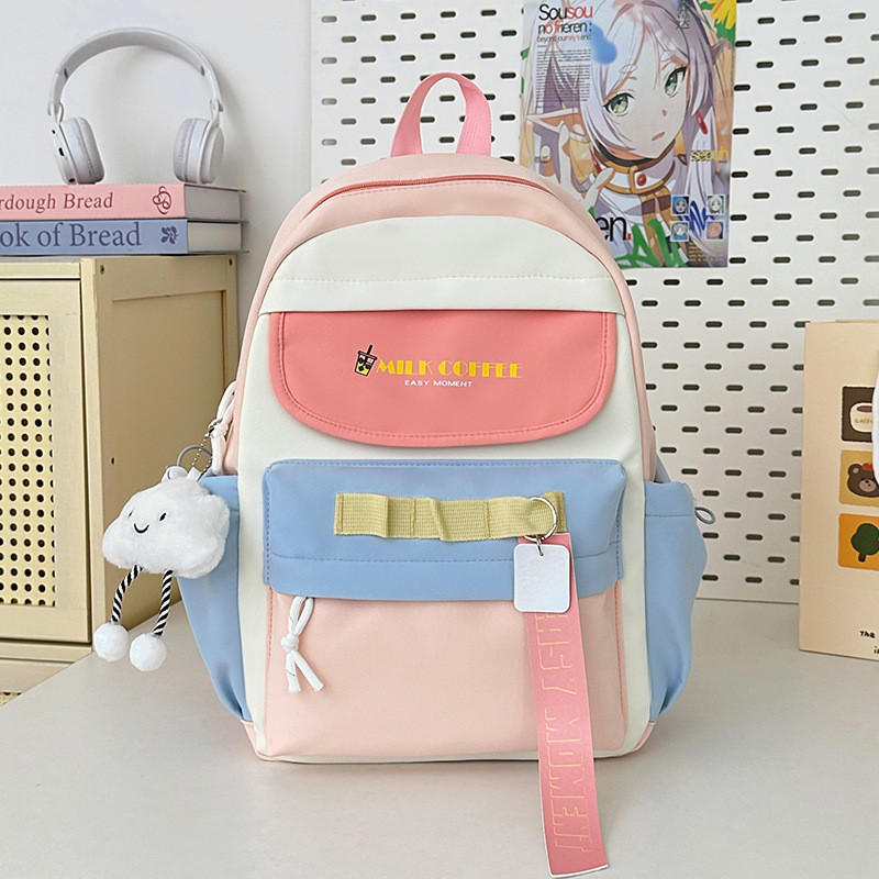 Mochila escolar de estudiante de doble bolsillo con letras de estilo universitario Versión coreana de la mochila de gran capacidad para estudiantes de secundaria y preparatoria al por mayor para niñas de alto valor