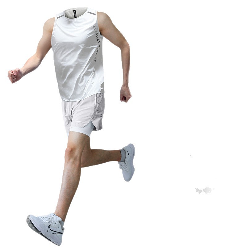 スポーツランニングスーツメンズマラソンアイスシルク速乾ベスト夏陸上トレーニングショーツフィットネス服と機器|undefined