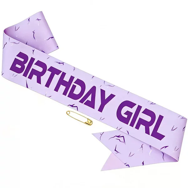 Light purple lightning pattern K-pop themed birthday girl sash BIRTHDAY GIRL party decoration