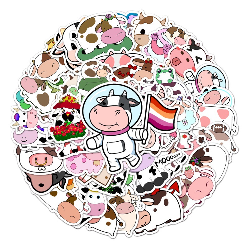 50 ins estilo lindo vaca de dibujos animados decorativo creativo scooter portátil refrigerador guitarra equipaje pegatinas