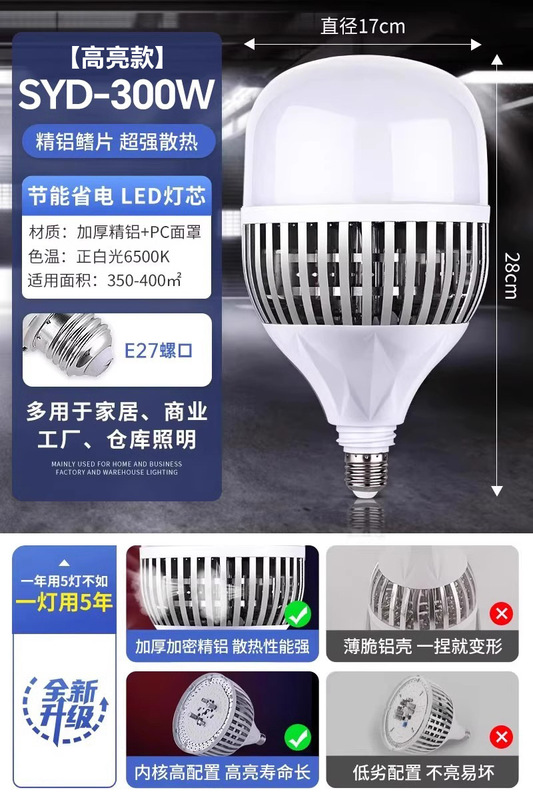 LED大功率灯泡螺口E27家用超亮球泡灯强光工地厂房车间节能照明灯|undefined
