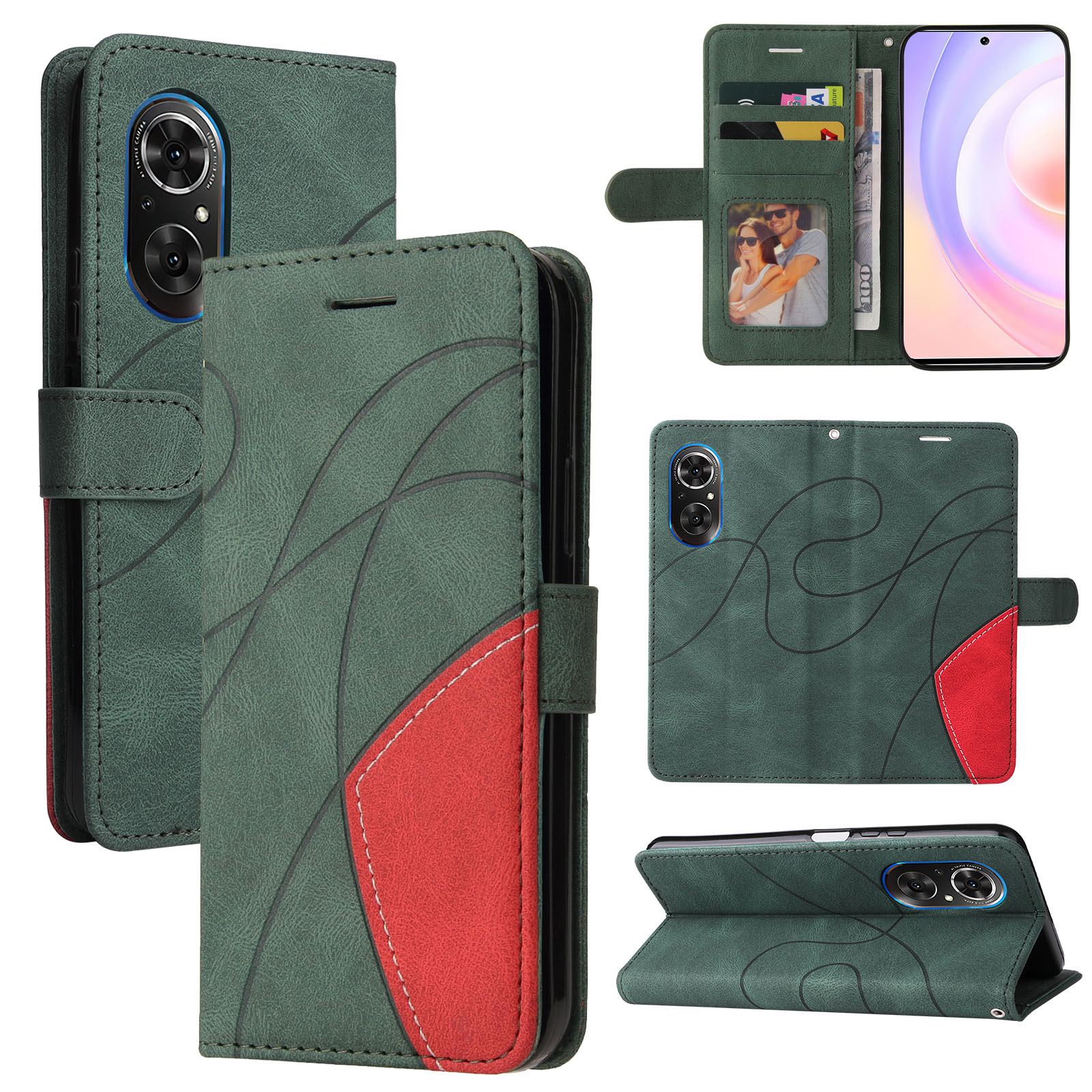 Suitable for Huawei P80Pro Mobile Phone Case, Honor 400Lite Two-Color Splicing Magic7 Flip Leather Case, X9D Card Insertion