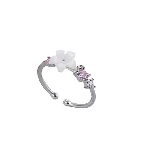 Shell cherry blossom temperament ring for women niche design small fresh diamond inlaid simple Korean version sweet forest style hipster fashion