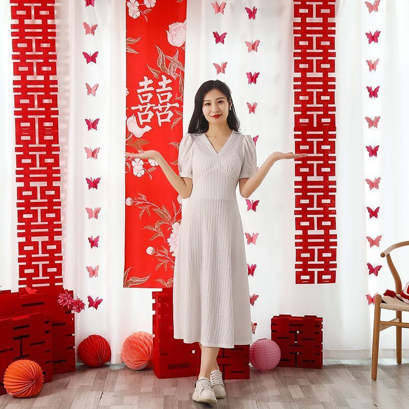 婚房布置套装喜字婚礼结婚窗帘新房卧室客厅装饰蝴蝶挂件长条拉花|undefined