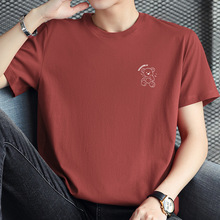纯棉t恤男士短袖潮流宽松圆领上衣服潮牌小熊印花半袖全棉打底衫