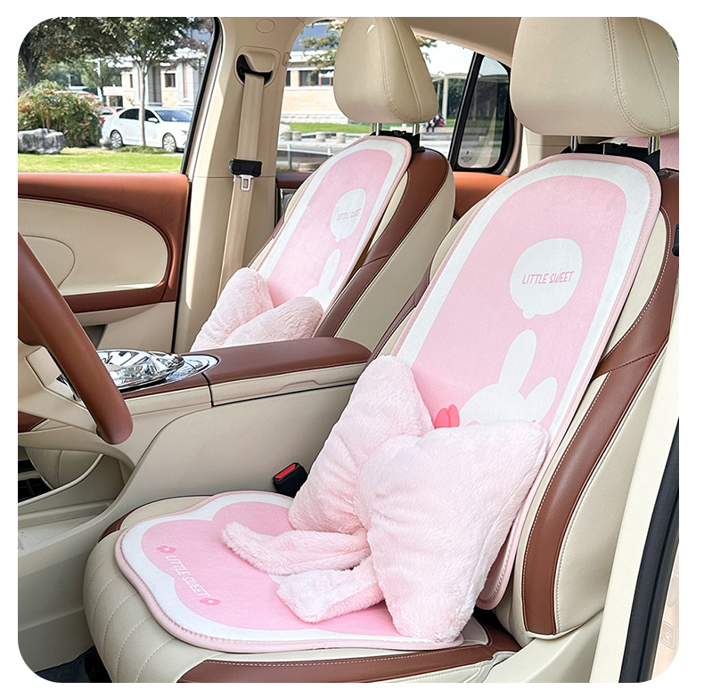 Blue Rain Original Plush Car Headrest and Lumbar Support with Cute Bow, Neck Pillow for Car, Comfortable Waist Support Car Pillow