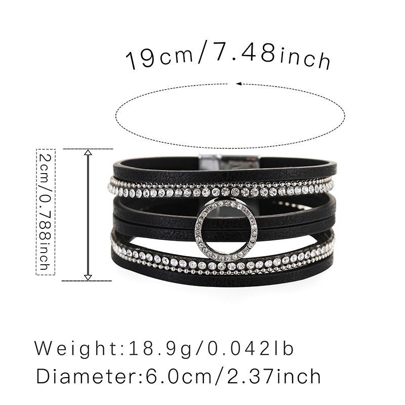 Bohemian Hollow Circle Rhinestone Light Luxury Multilayer Leather Magnetic Buckle Bracelet display picture 18