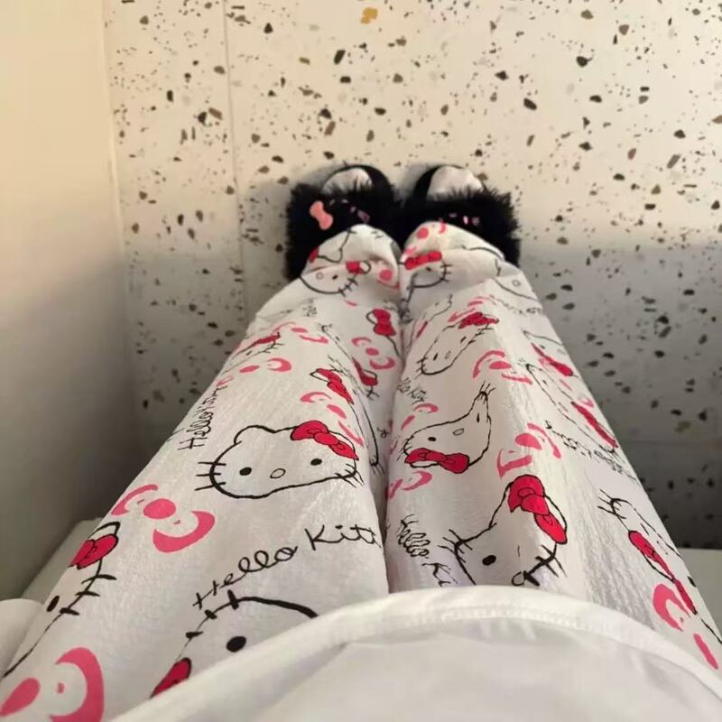 Cloud cotton pajama pants for women, summer cloud cotton long pants, thin and lightweight loungewear, cute, casual, loose-fitting, high-waisted, and wide-leg Cloud cotton pajama pants for women, summer cloud cotton long pants, thin and lightweight loungewear, cute, casual, loose-fitting, high-waisted, and wide-leg
