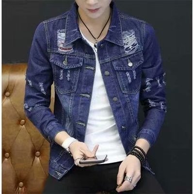 23 Men's Korean Style Fitted Casual Denim Jacket Spring and Autumn Season Student Trendy Cool Denim Coat