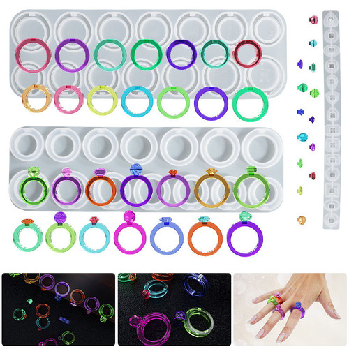 Poppy diy crystal glue resin abrasive tool homemade diamond gem face ring silicone mold direct sales from source