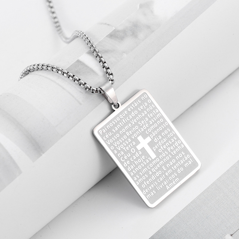 Men's Scripture Prayer Cross Cube Necklace Stainless Steel Jewellery_voghion.com