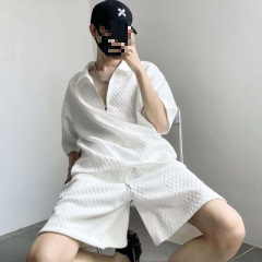 夏用半袖ショートパンツカジュアルスーツ、高級トレンドブランド、ゆったりとした半袖ラペル、高級感のある2点セット