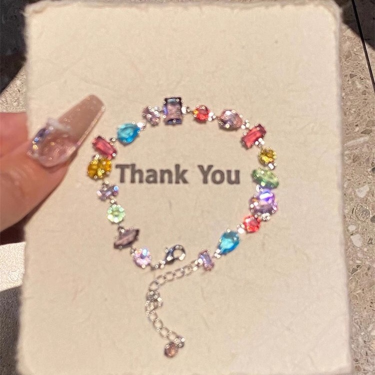 Color Crystal Candy Zircon Bracelet Light Luxury Niche High-end Mori Style Bead Bracelet 2024 Explosive Accessories