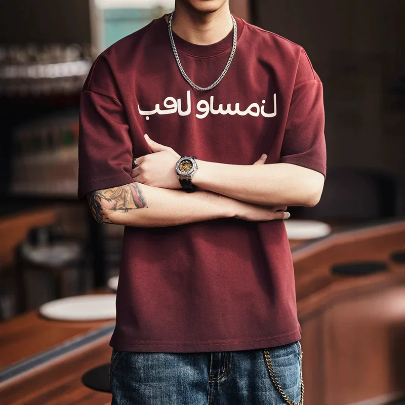 Summer red short sleeve T-shirt for leisure, American style, oversize