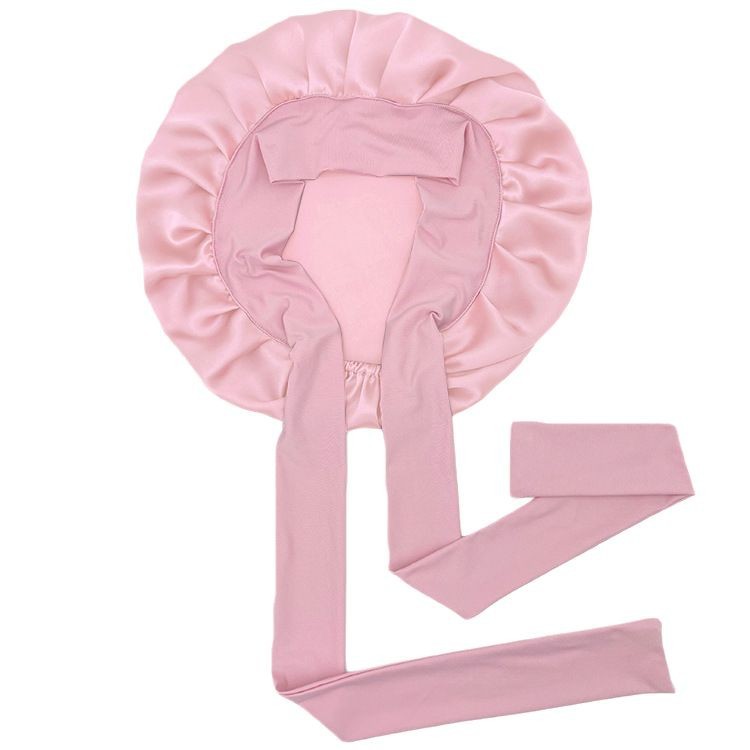 シンプルなマルベリーシルククレープサテンヘアケアつば広リボン調節可能な弾性大型シルクナイトキャップ女性の新しい帽子