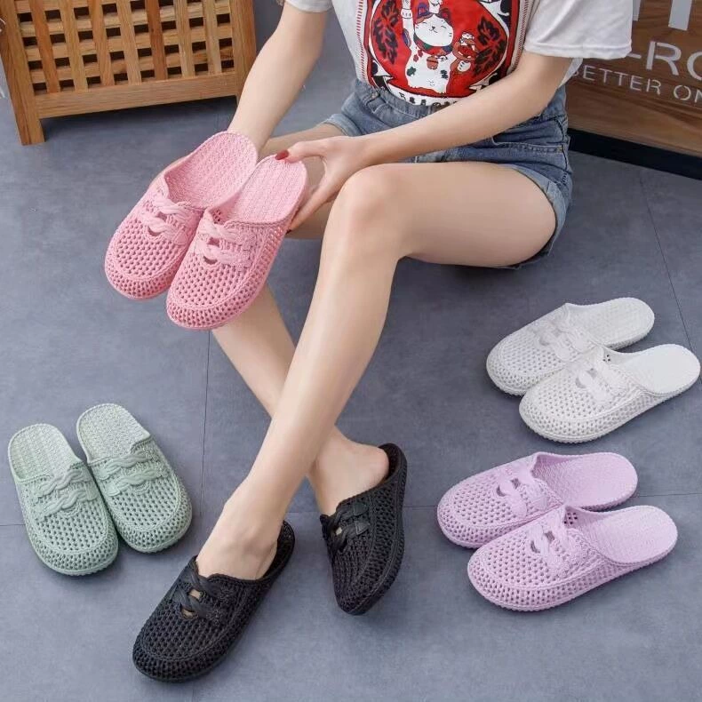 Летние сандалии женские уличные пляжные туфли на шнуровке с закрытым носком на шнуровке, милые тапочки на плоской подошве, мама