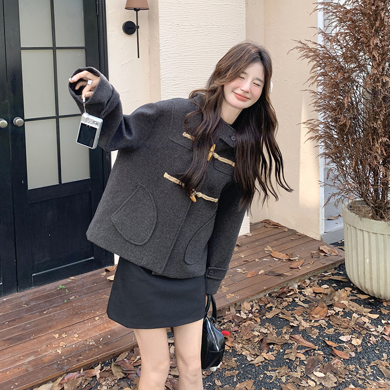 [Italy] Mengmei 2024 Autumn Korean Style Casual Hooded Duffle Wool Coat Age-reducing Short Woolen Coat