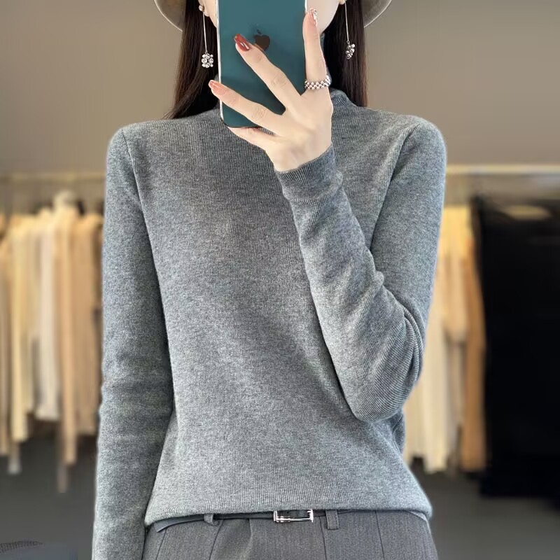 Demi-season warm solid color woolen knitted sweater