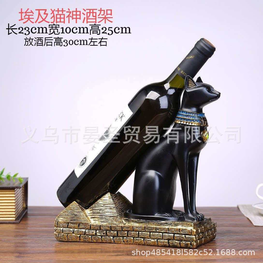 Transfronterizos egipcios mejores gatos estantes de vino Anubis Dios estantes de vino bar ornamentos artesanos