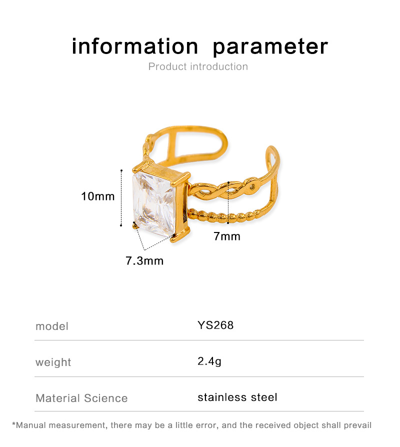 Simple Style Geometric Stainless Steel Plating Zircon Open Ring 1 Piece