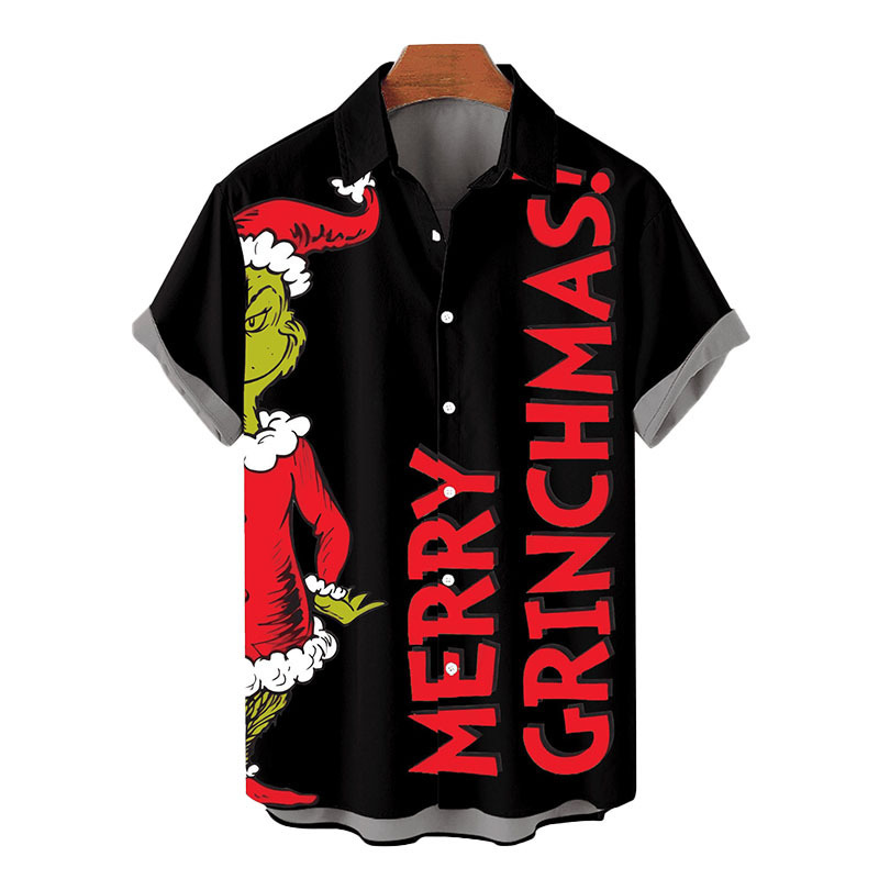 Camisa nueva de venta caliente para hombres europeos y americanos transfronterizos, estampado 3D de Halloween, chaqueta de punto de solapa de manga corta de tamaño extra grande