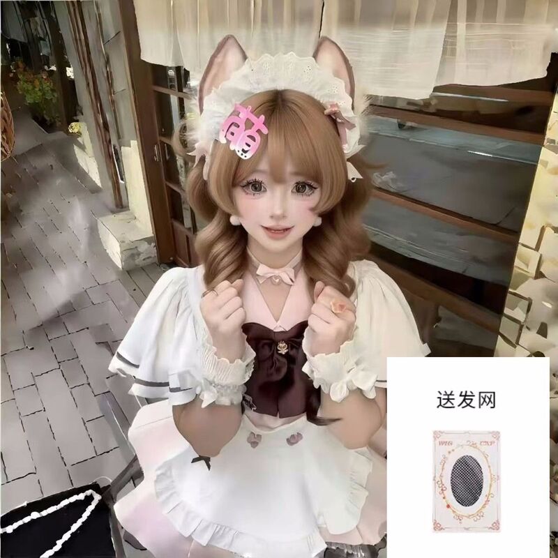 【小熊奈奈】亚麻金色假发日系水母卷公主头短鬓角甜美Lolita整顶|undefined