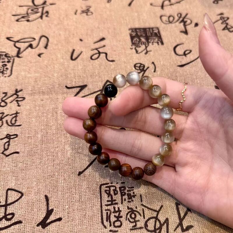 New Black Rosewood Cat's Eye Beaded Bracelet, Retro Style Literary Niche Design Personalized Hand Jewelry