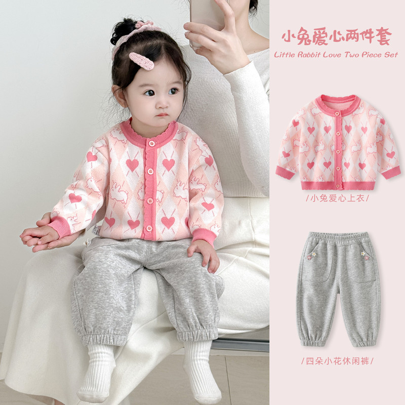 婴儿秋装套装2025新款女宝宝毛衣卫裤分体两件套女童早秋外套衣服|undefined