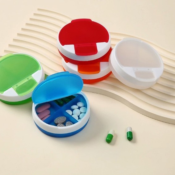 Manufacturer's Ready-Made Pill Box, Portable Medicine Storage Box, 4-Compartment Promotional Medicine Box, Plastic Box, Divided Pill Box