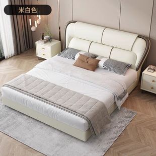 2025 New Modern Casual Leather Bed 1.8m Leather Art Bed Master Bedroom Storage King Bed 1.5m High-End Wedding Bed