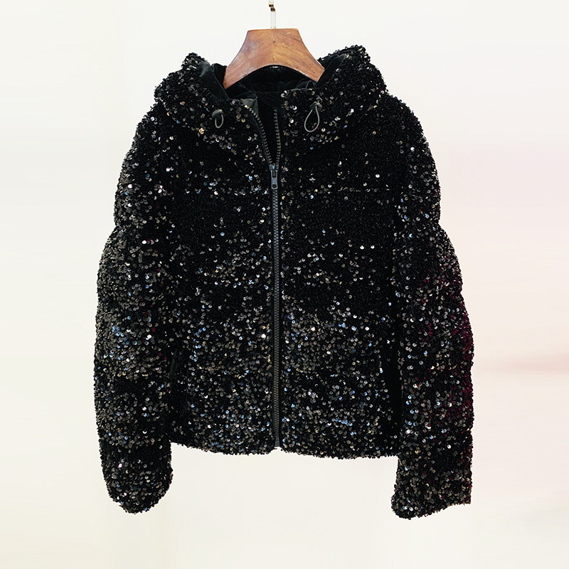 Winter Star Fashion BLINGBLINGVelvet Sequined White Duck Down Jacket